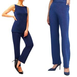 Chico’s Travelers Classic No Tummy High Rise Straight Leg Pants Azores Blue 12/L